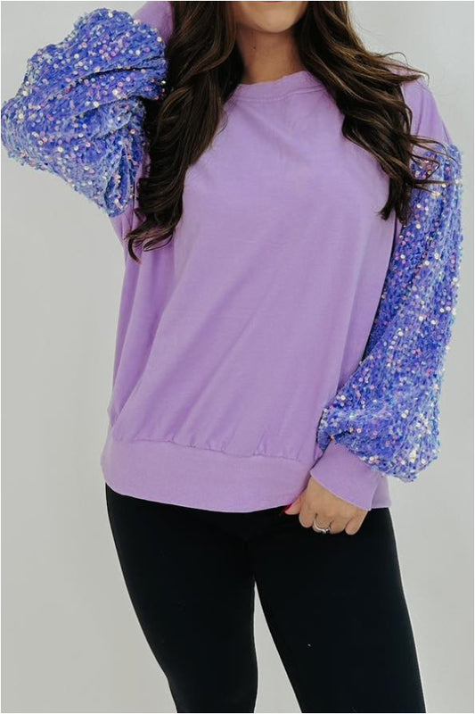 Party Glittery Sequin Sleeve Padded Sweater Top