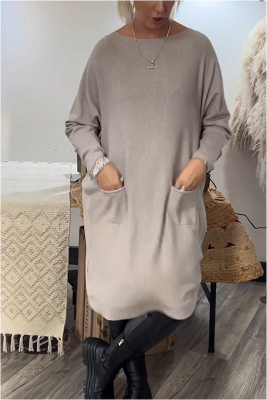 Lässiges Sweatshirt-Kleid mit langen Ärmeln und Taschen 