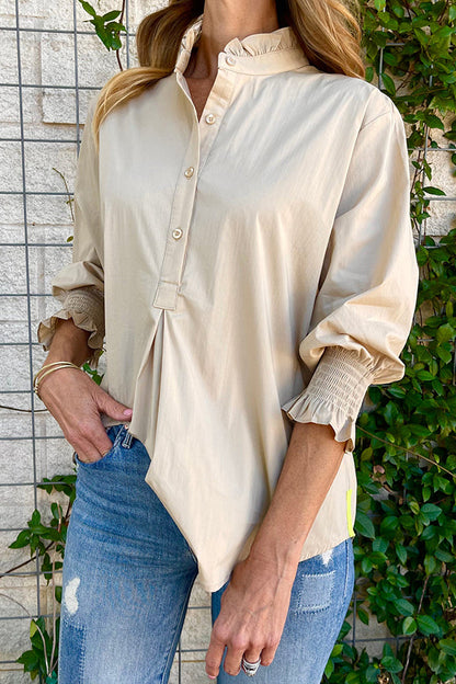 Casual Solid Color Button Blouse