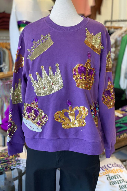 Casual Fun Crown Sequined Sweatshirt