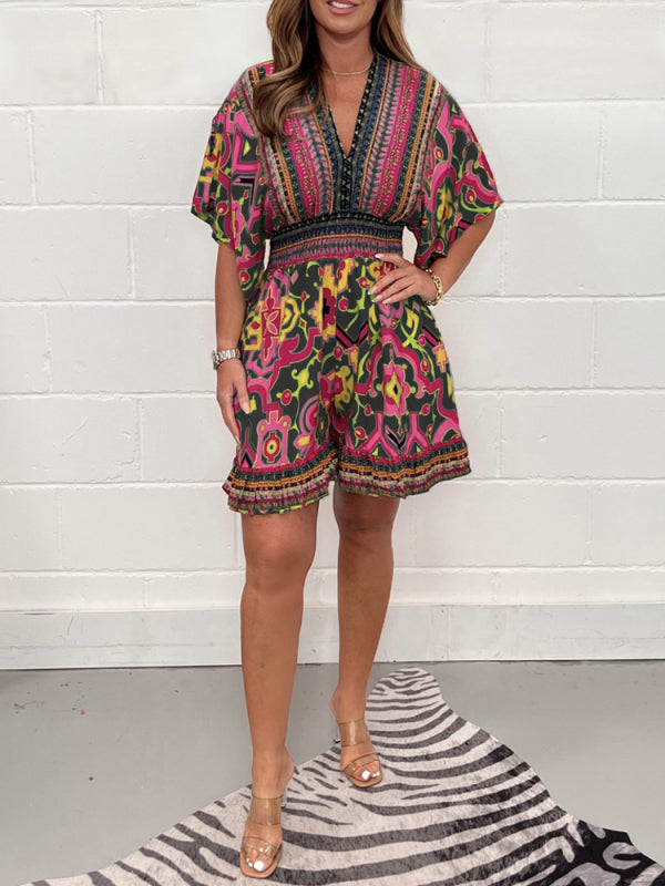 Plant Bold Printed Casual Short Jumpsuit