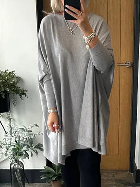 Round Neck Oversize Knitted Long Sleeve Top